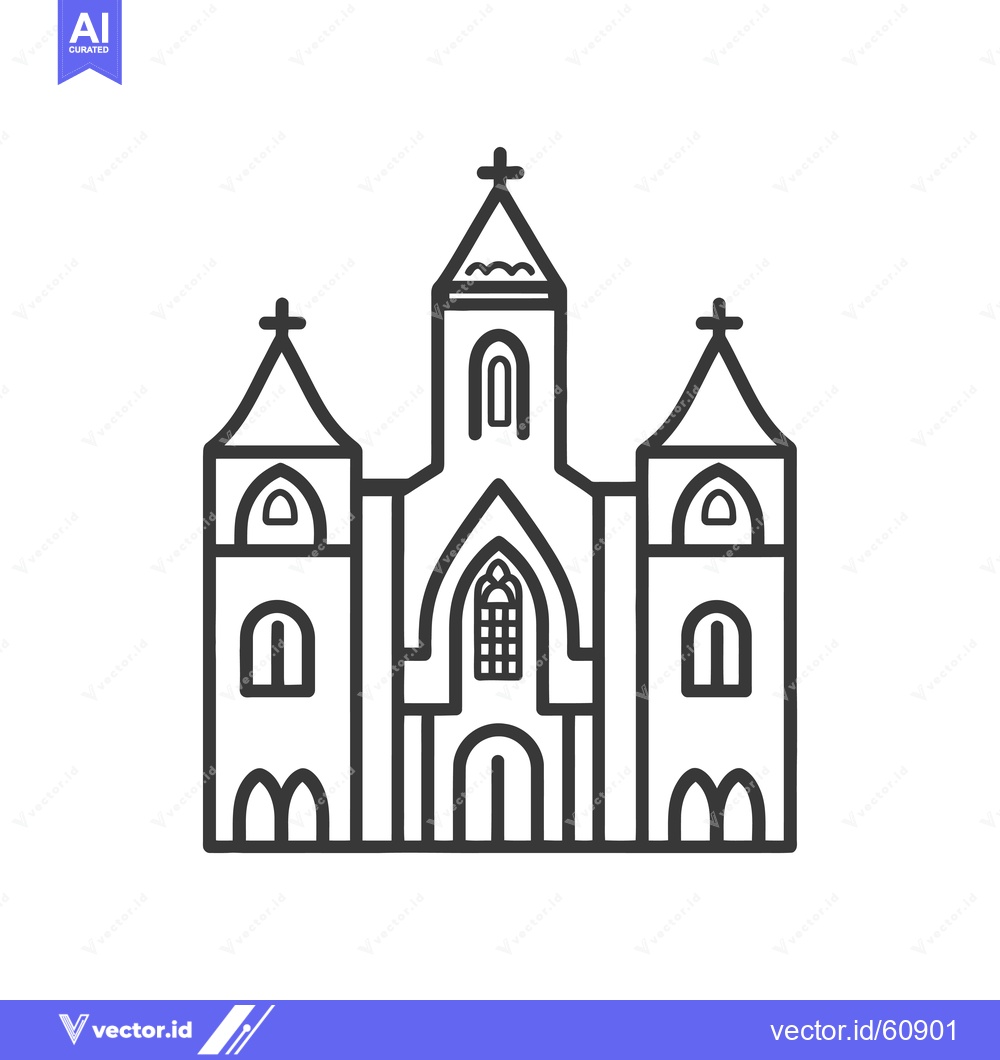 Premium Vector dari Line art drawing of a three towered church