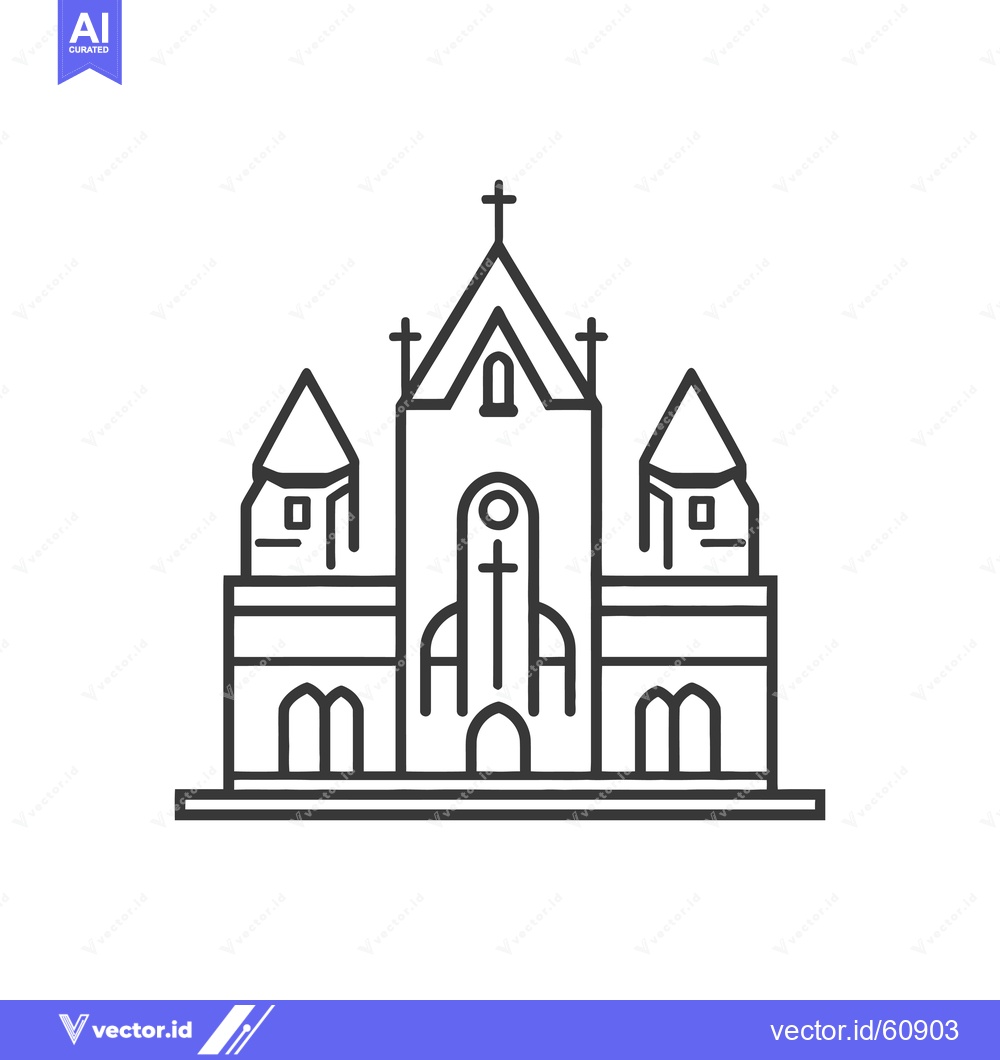 Premium Vector dari Line drawing of a grand gothic style church building