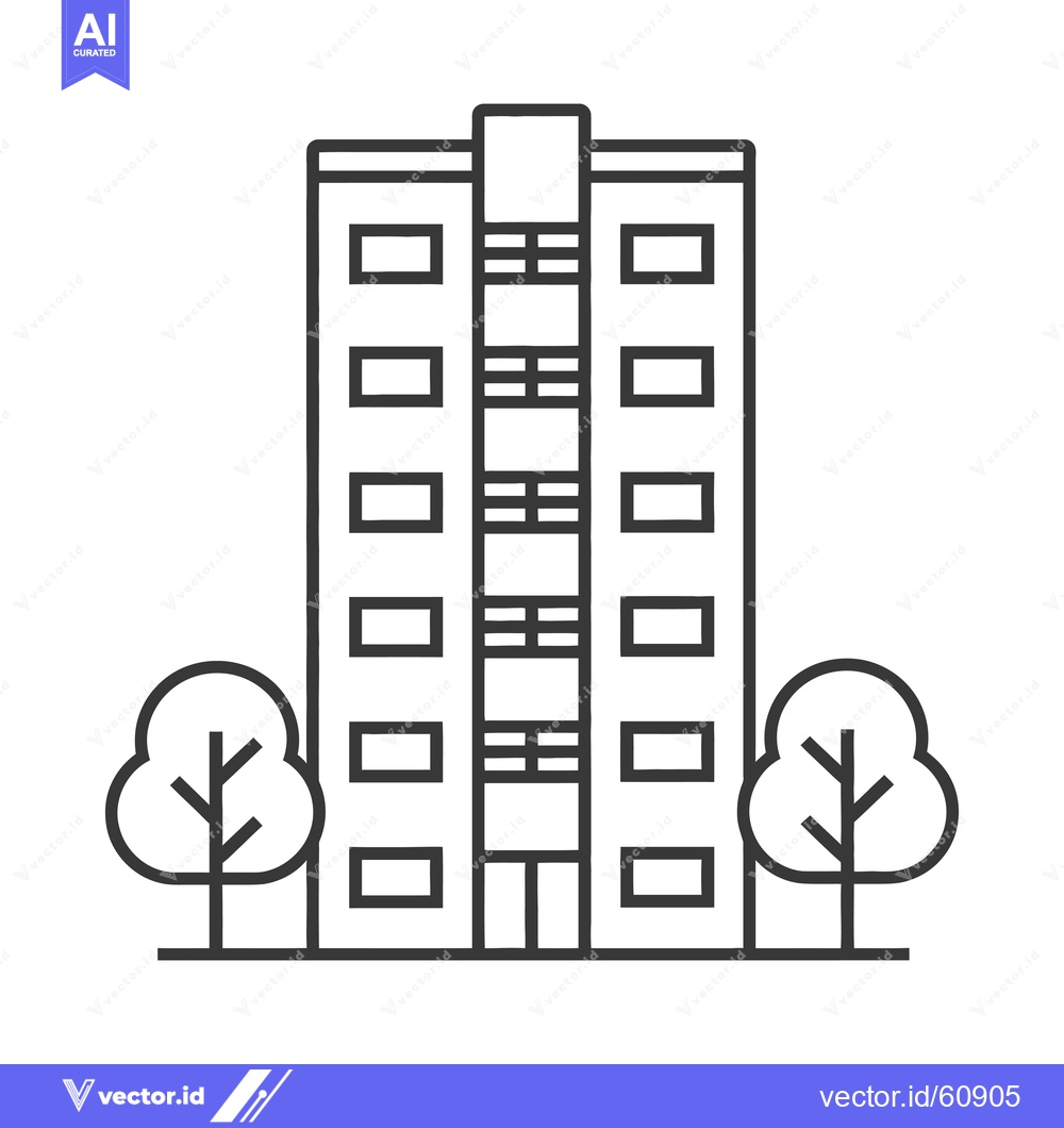 Premium Vector dari Apartment Building with Two Trees Flanking It