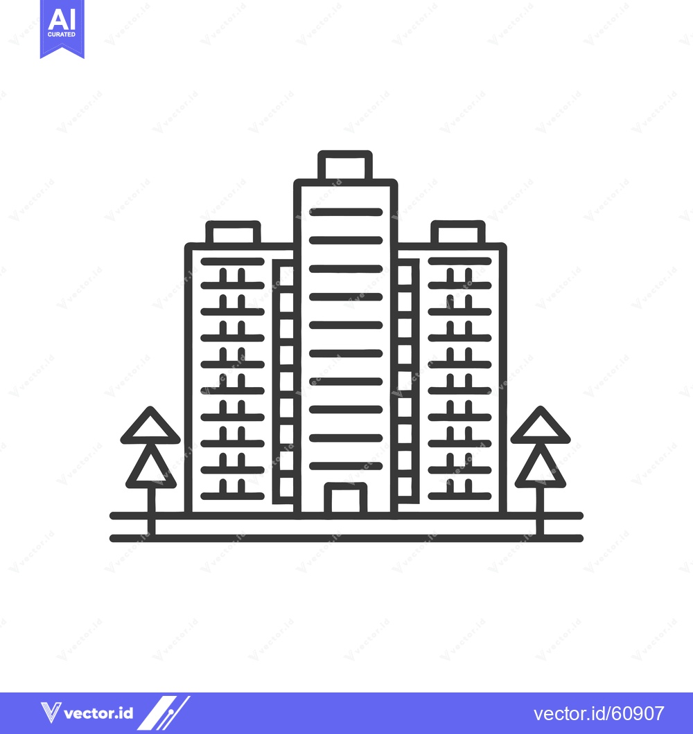 Premium Vector of Apartment Building Icon With Trees Flanking It