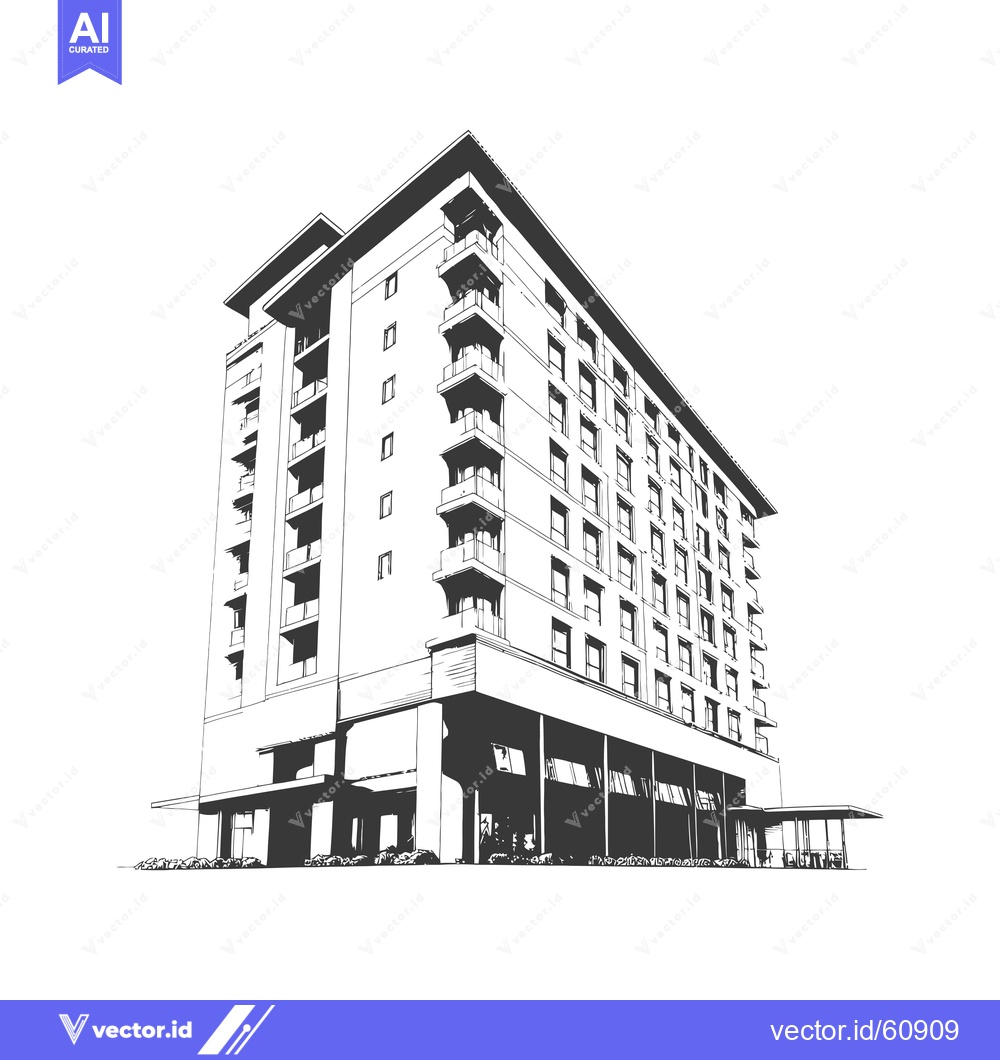 Premium Vector dari Modern Hotel Building Architectural Sketch Design
