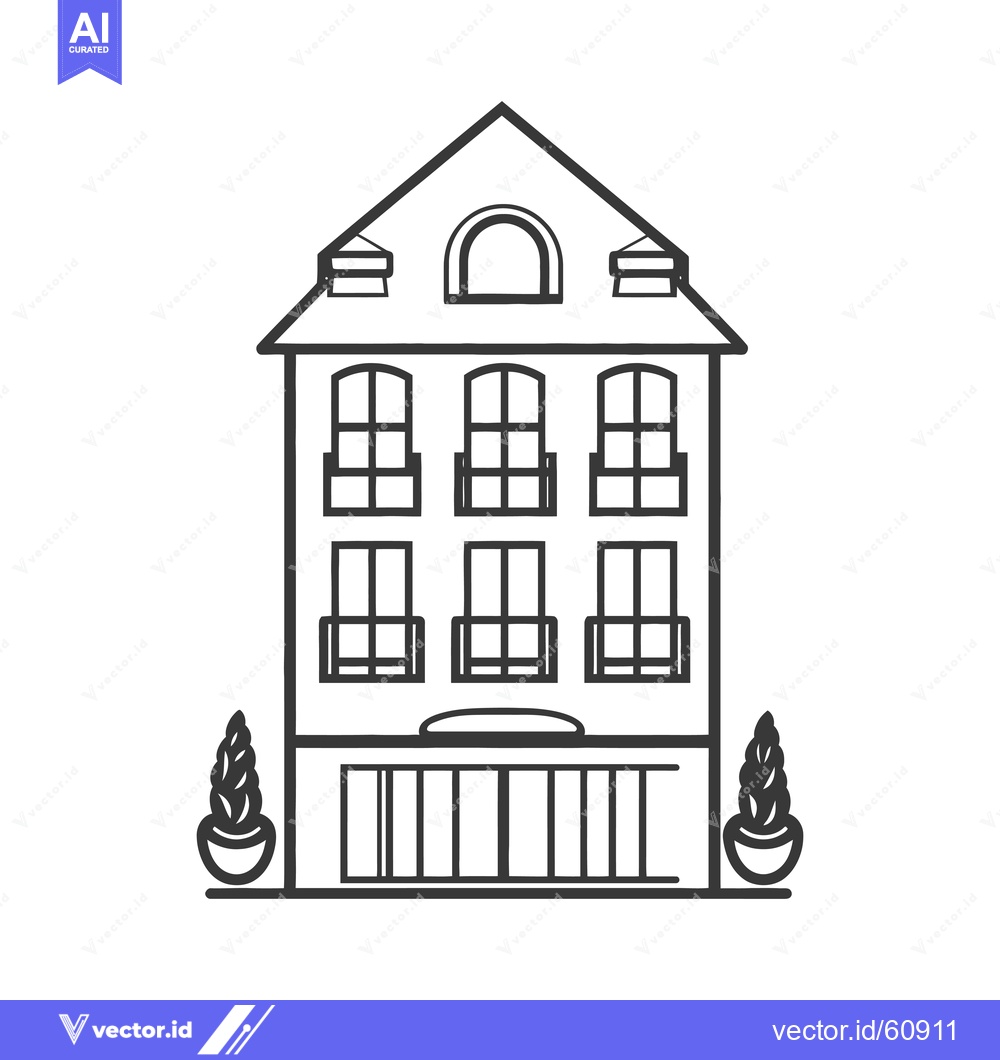 Premium Vector dari Elegant Three Story Building With Balconies And Plants