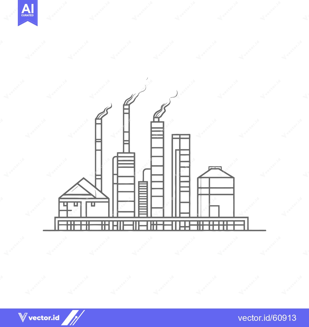 Premium Vector dari Industrial Complex Line Art Factory Building Illustration