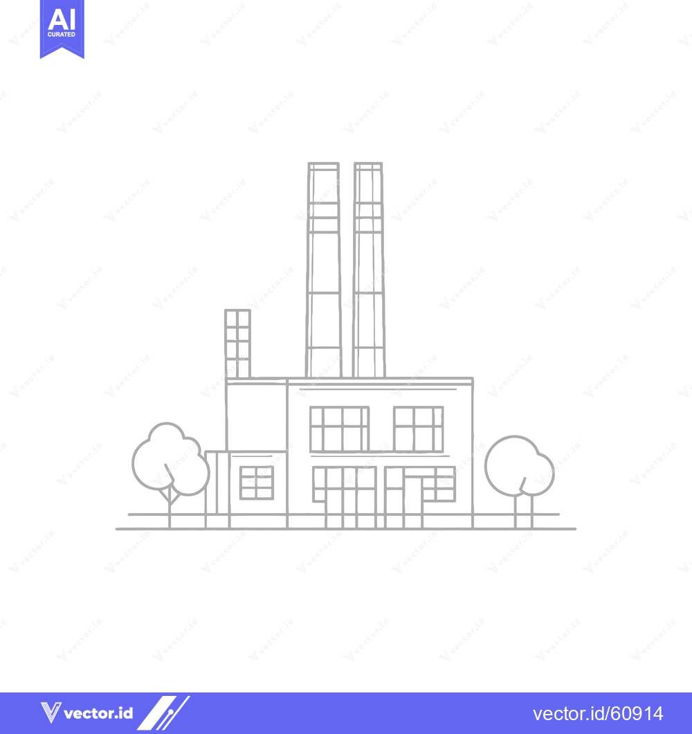 Premium Vector dari Simple Line Drawing Of A Factory With Two Tall Stacks