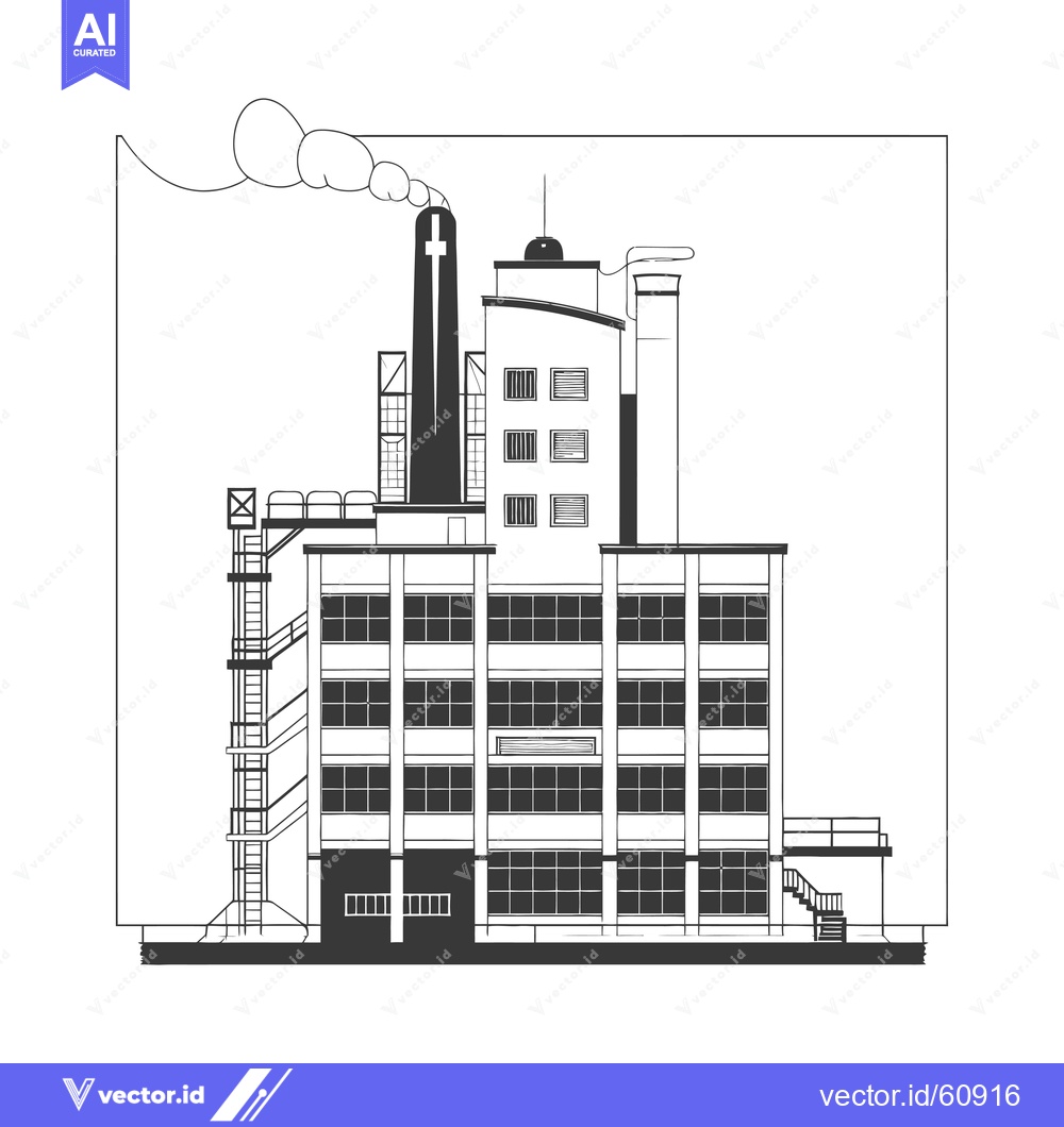 Premium Vector of Industrial Building Architectural Line Drawing Design