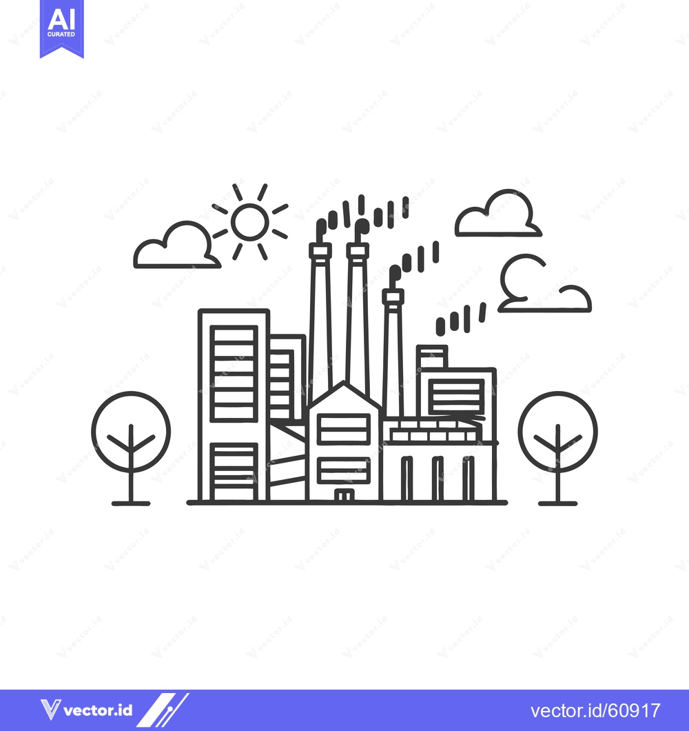 Premium Vector dari Industrial Factory Complex Under Sunny Skies With Trees