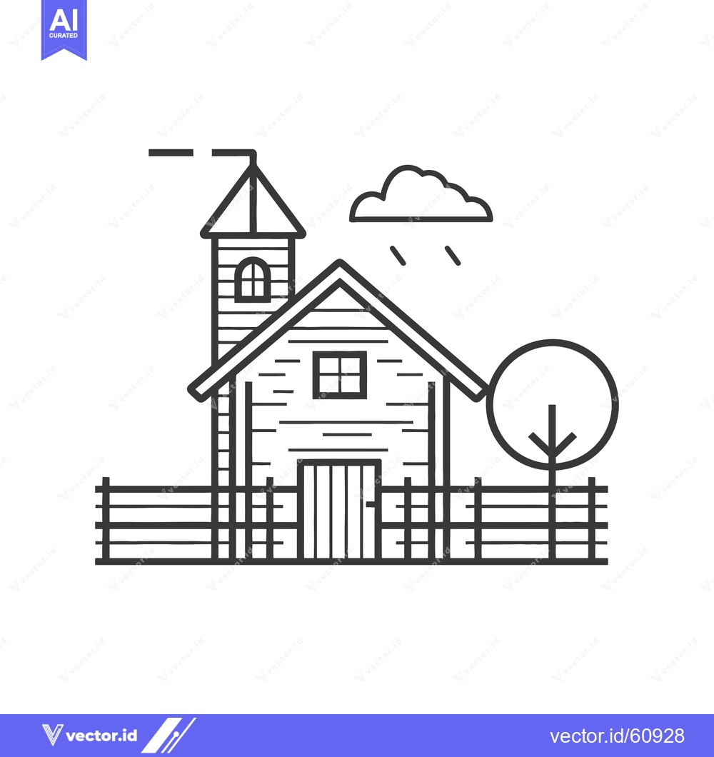 Premium Vector dari Line art drawing of a rustic farmhouse with a fence