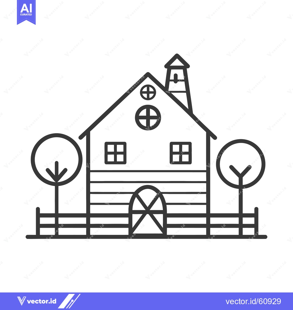 Premium Vector dari Simple Line Drawing of a Farm Barn with Trees
