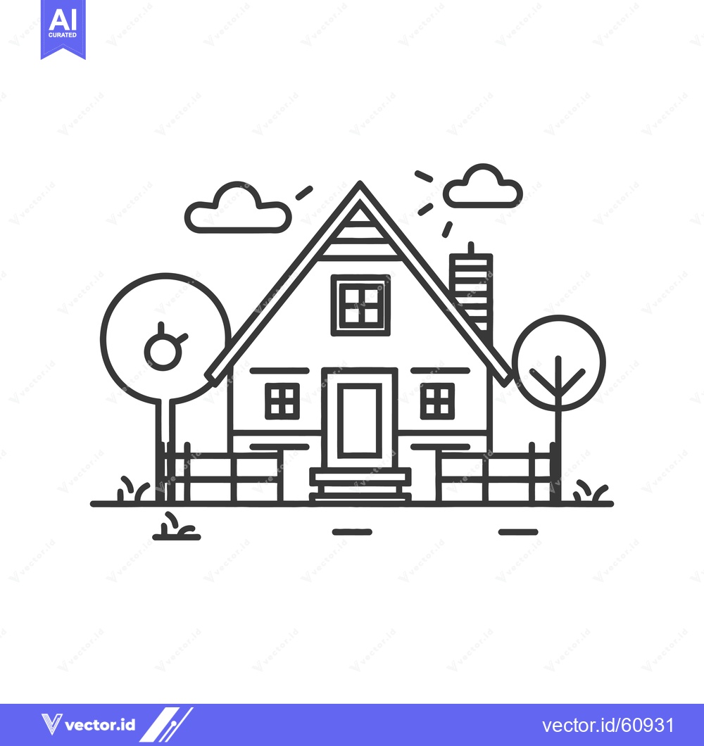 Premium Vector of A Simple Line Drawing Of A House With Trees