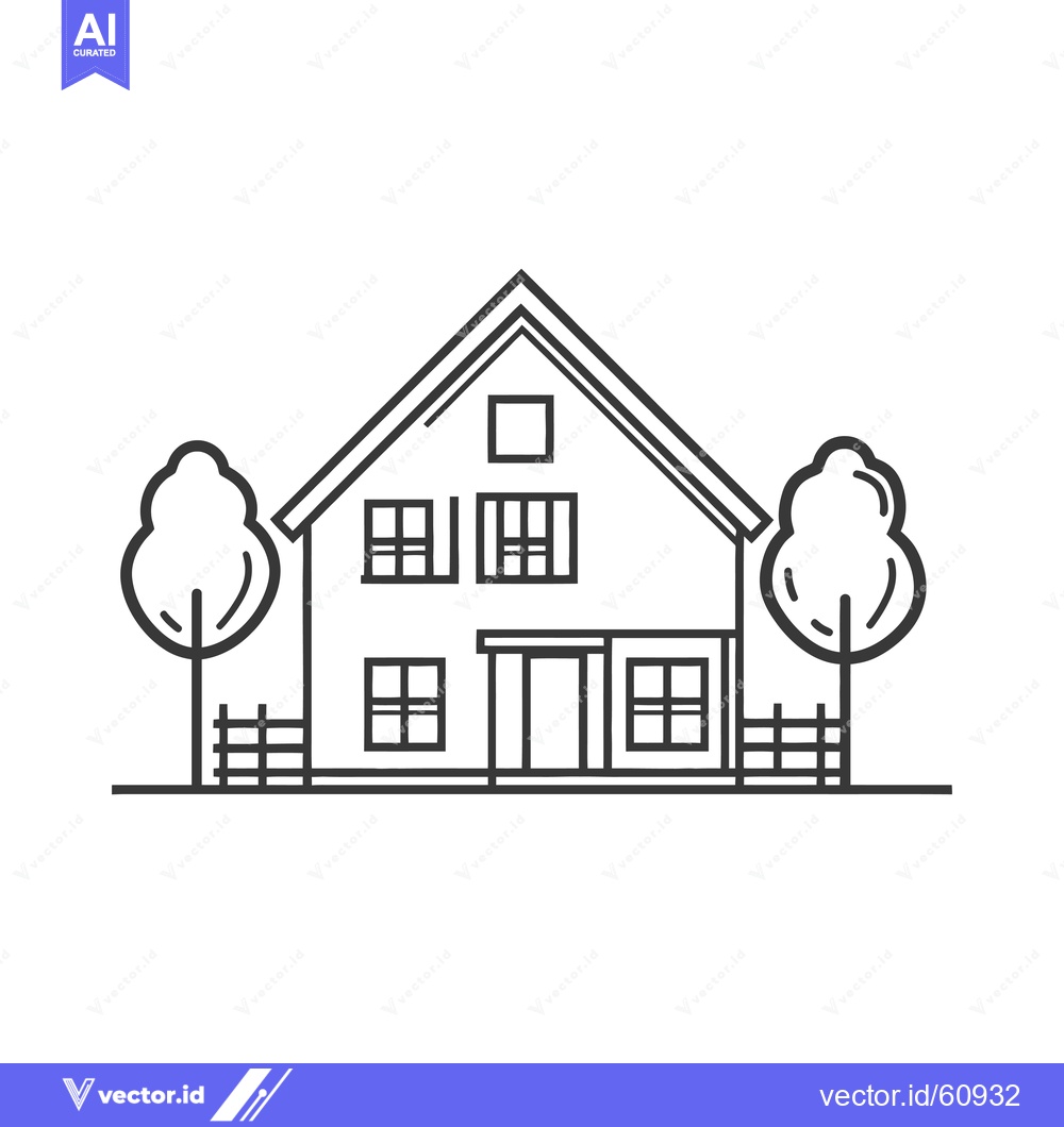 Premium Vector dari Simple Line Drawing Of A House With Trees