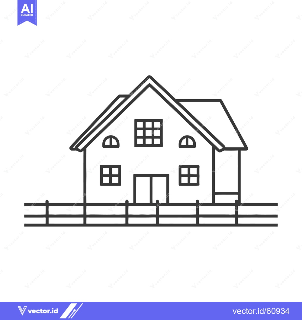 Premium Vector dari Simple Line Drawing Of A House With Fence