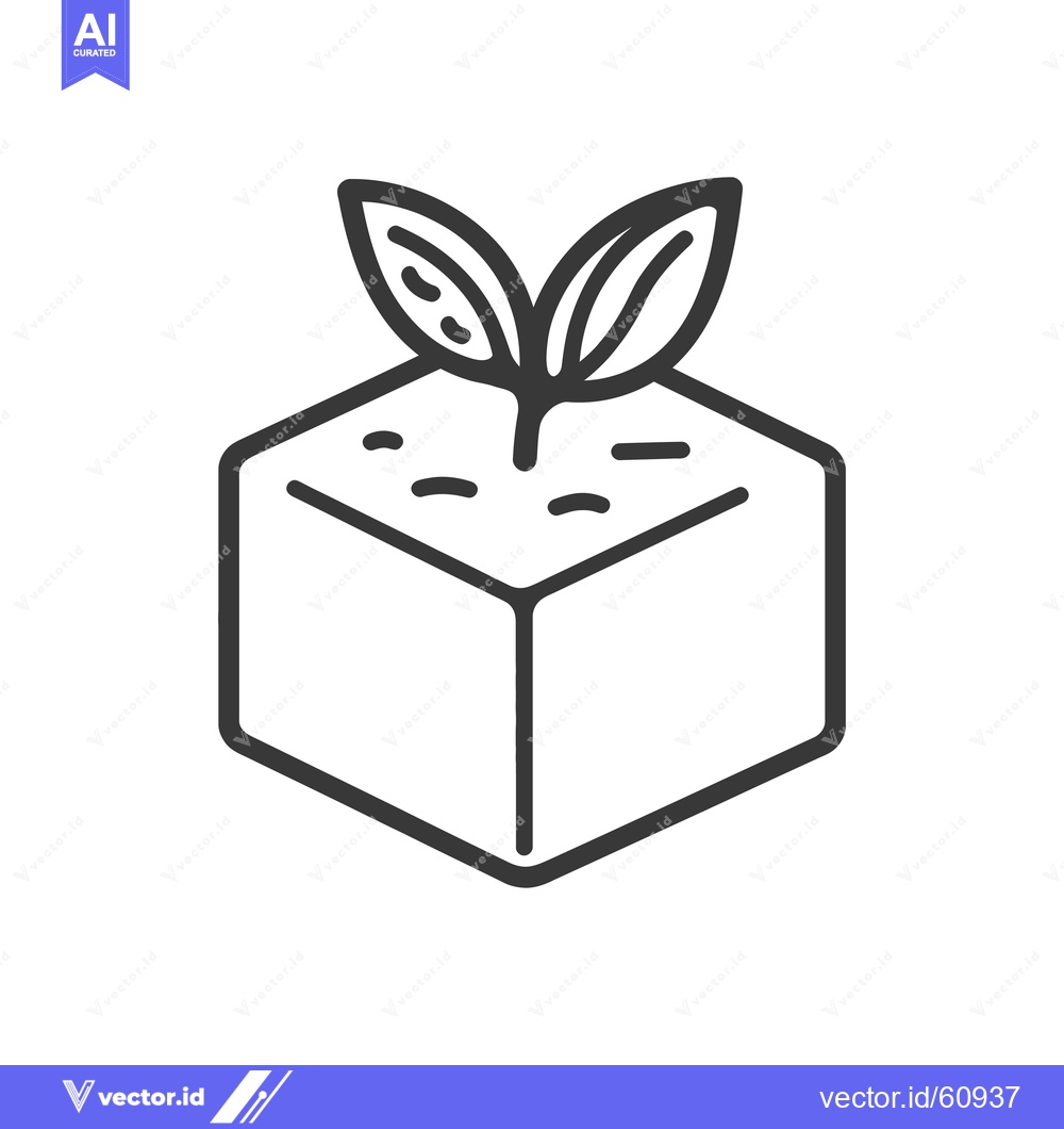 Premium Vector of A seedling sprouts from a cubic block of soil