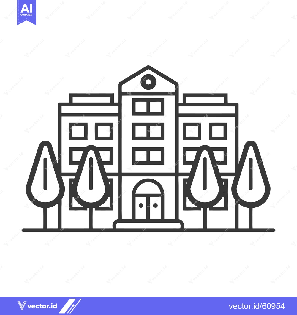 Premium Vector dari A simple line drawing of a building with trees