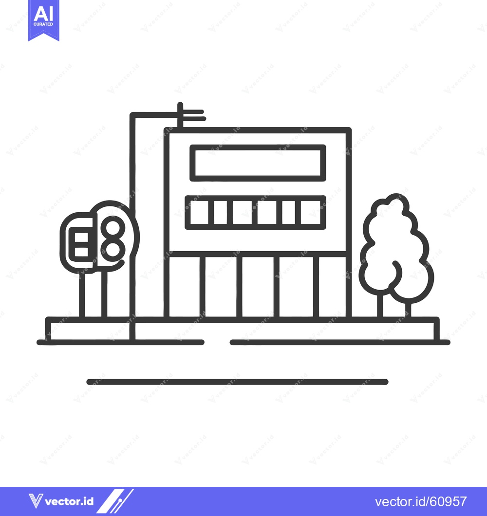 Premium Vector dari Simple Line Drawing Of A Building With Traffic Lights And Trees