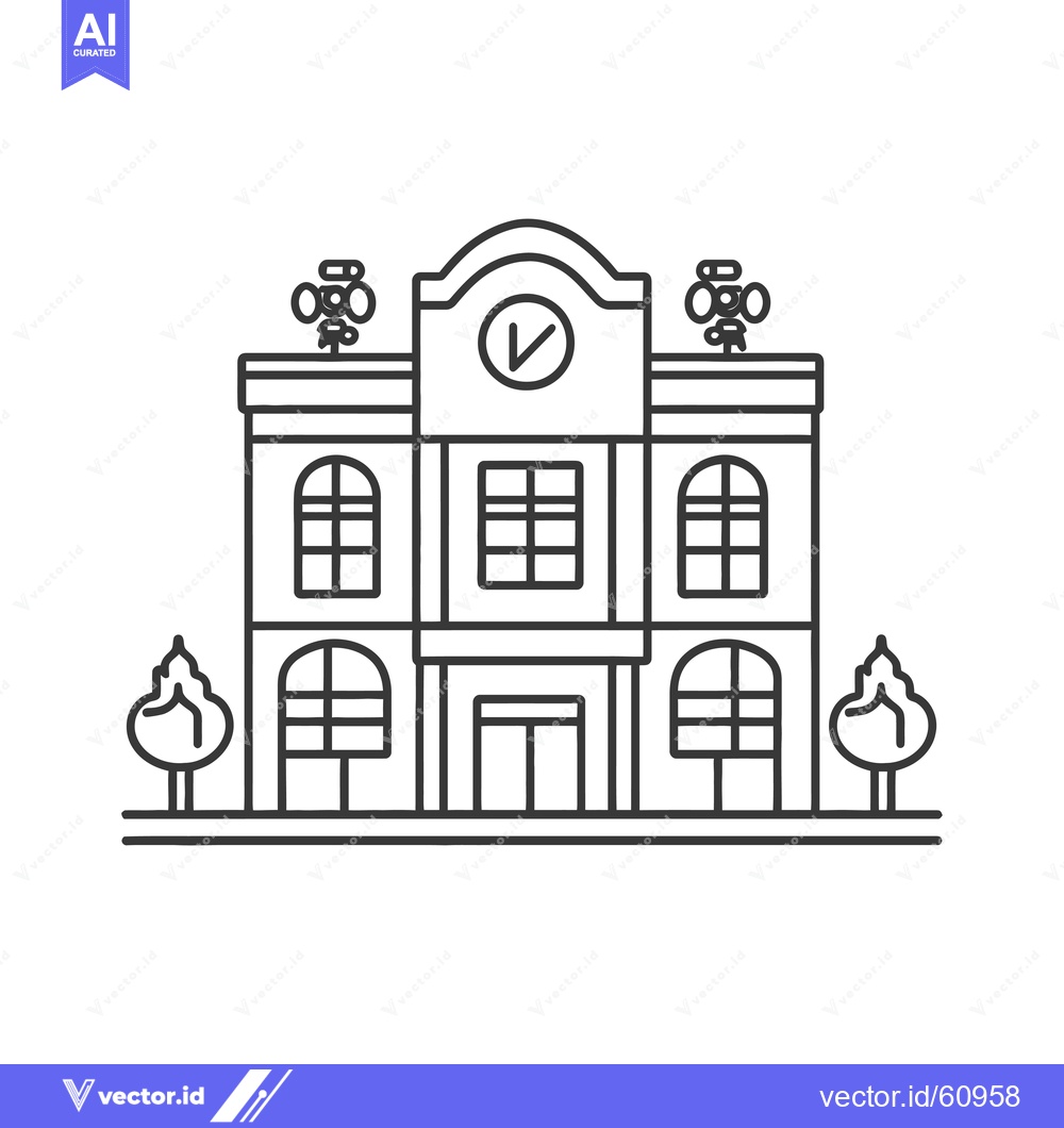 Premium Vector dari Classic Building Design with Clock and Trees