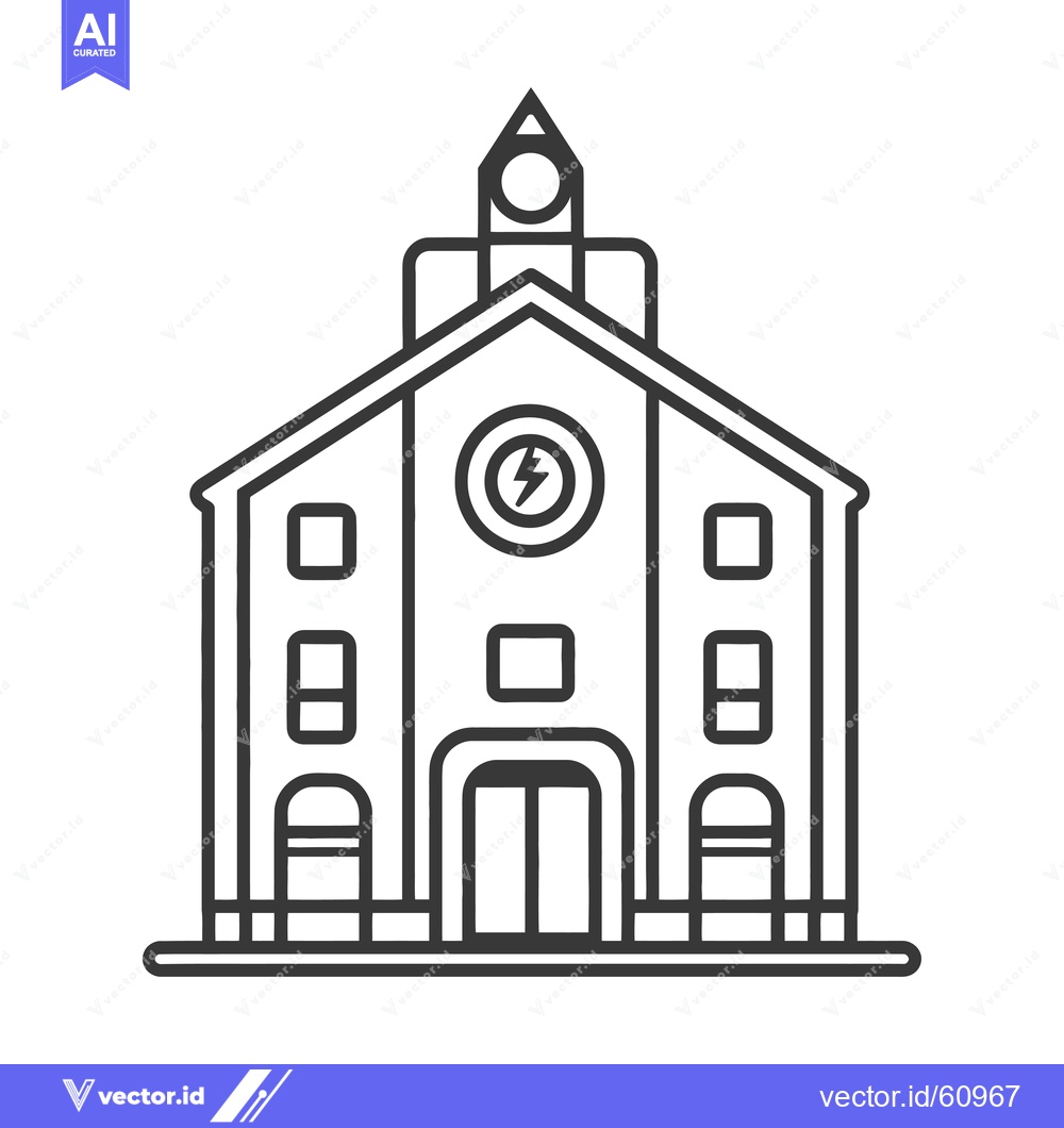 Premium Vector dari Line drawing of a power station building with a clock tower