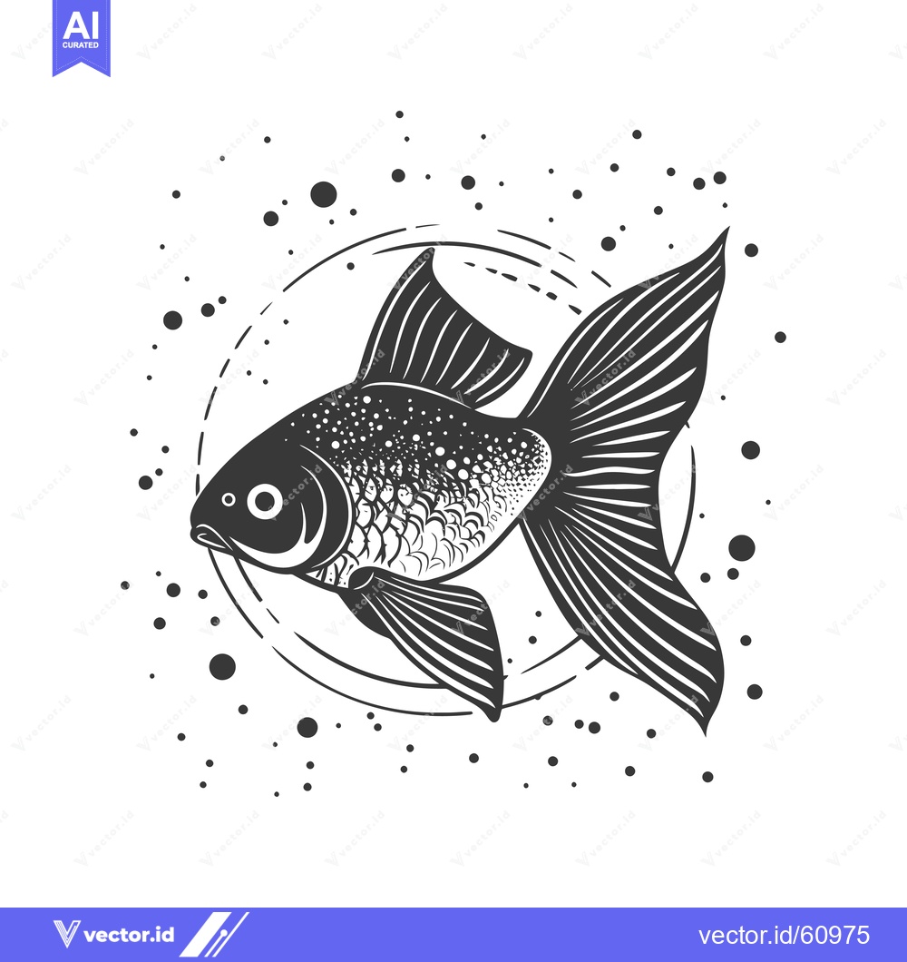 Premium Vector of Artistic Black and White Goldfish Illustration