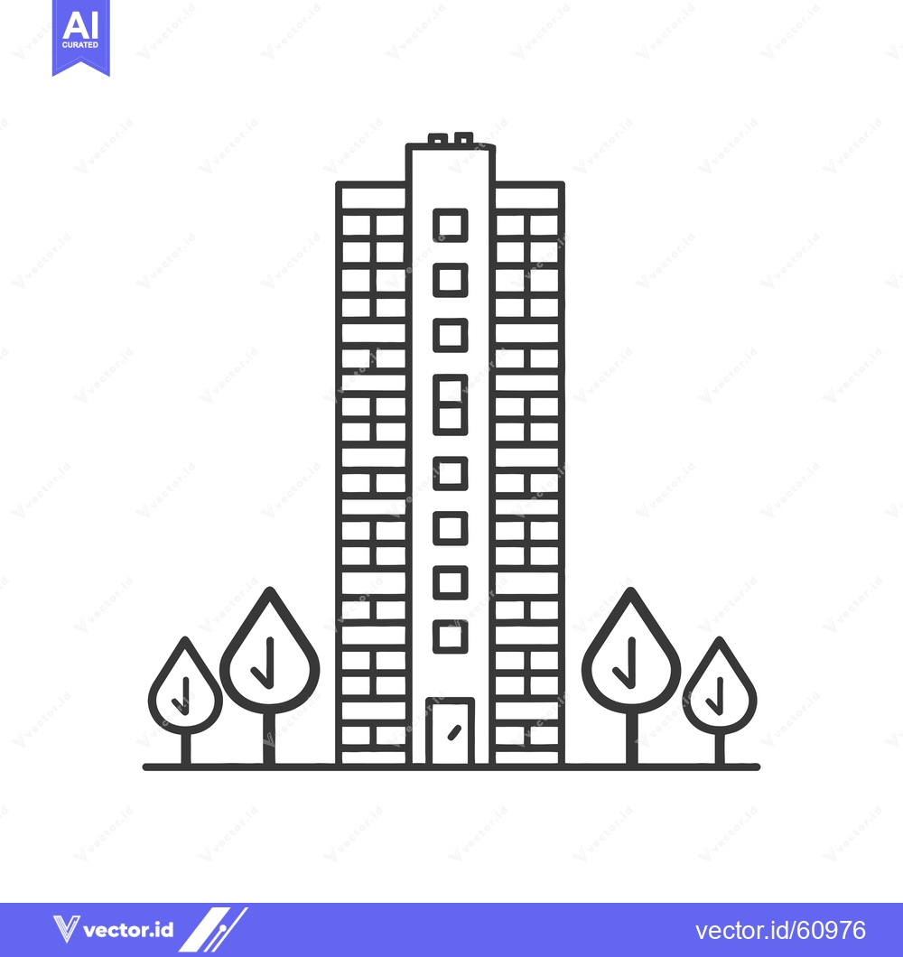 Premium Vector of Apartment Building with Trees a Simple Line Drawing