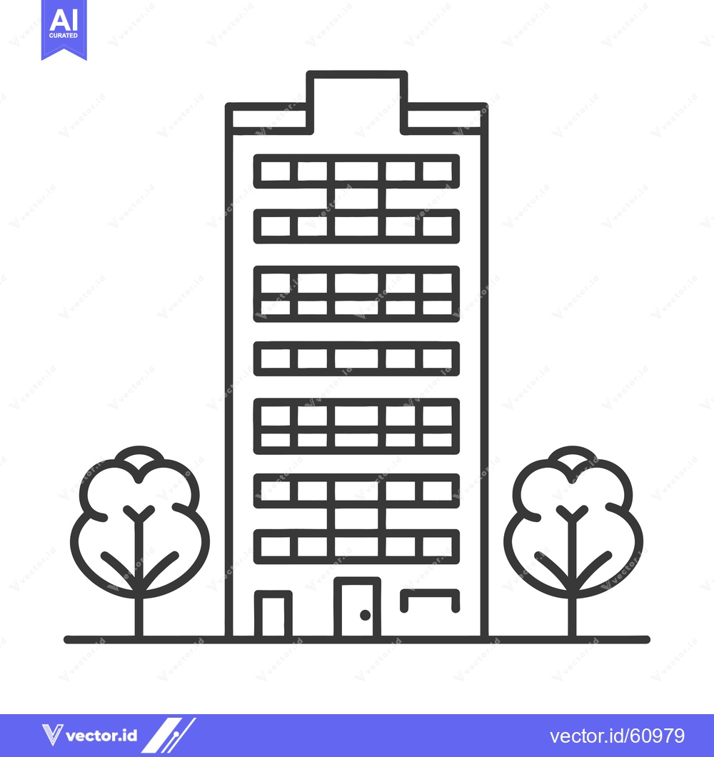 Premium Vector dari A Simple Line Drawing Of A Tall Building With Trees