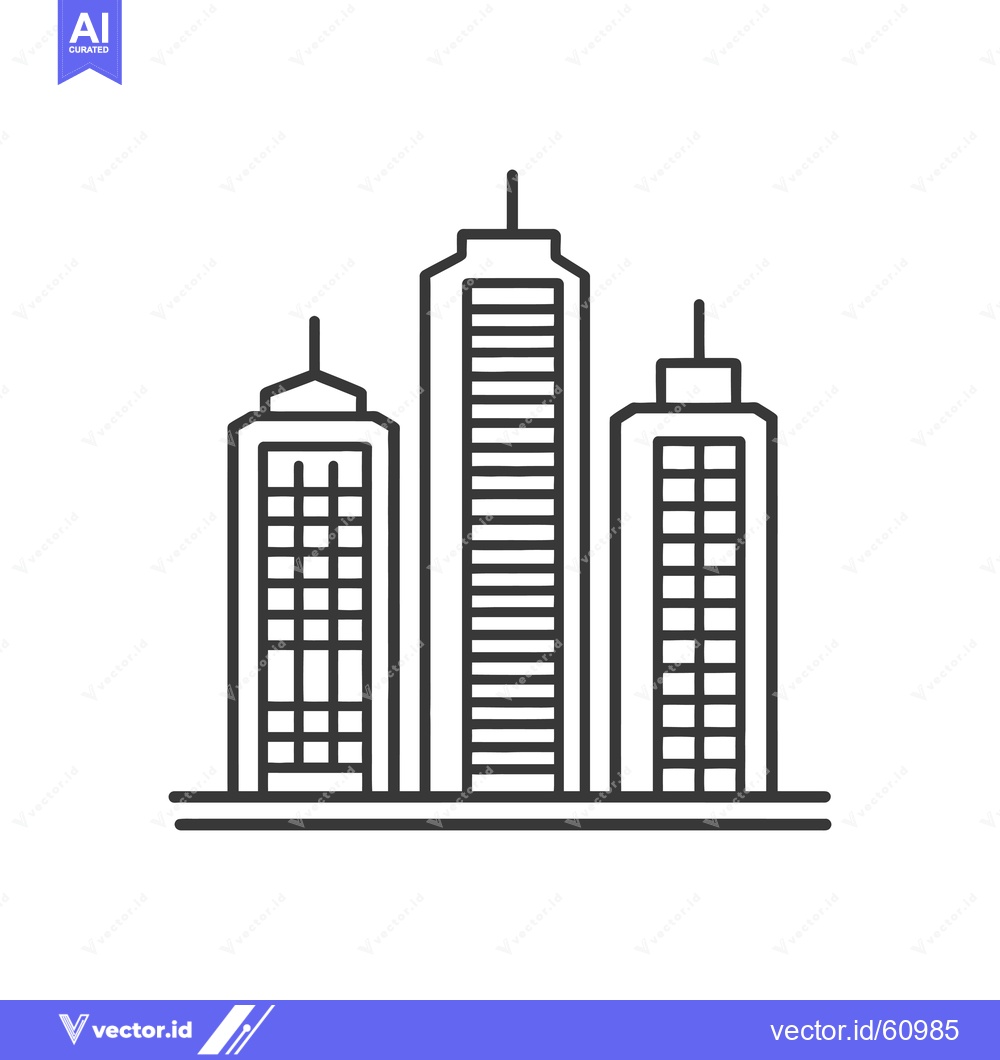 Premium Vector dari Three City Buildings Line Art Design