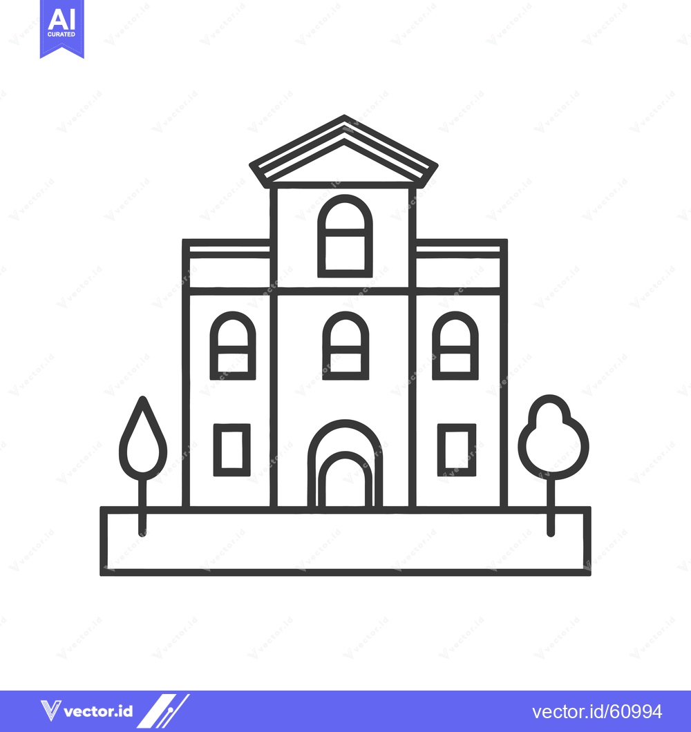 Premium Vector of Line drawing depicts a three story building with trees
