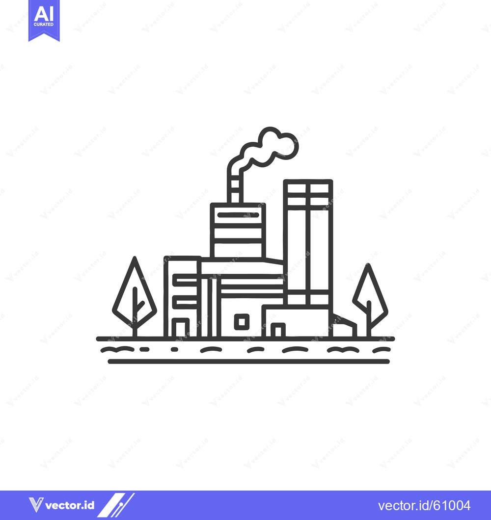 Premium Vector of Industrial Factory Building with Trees and Smoke