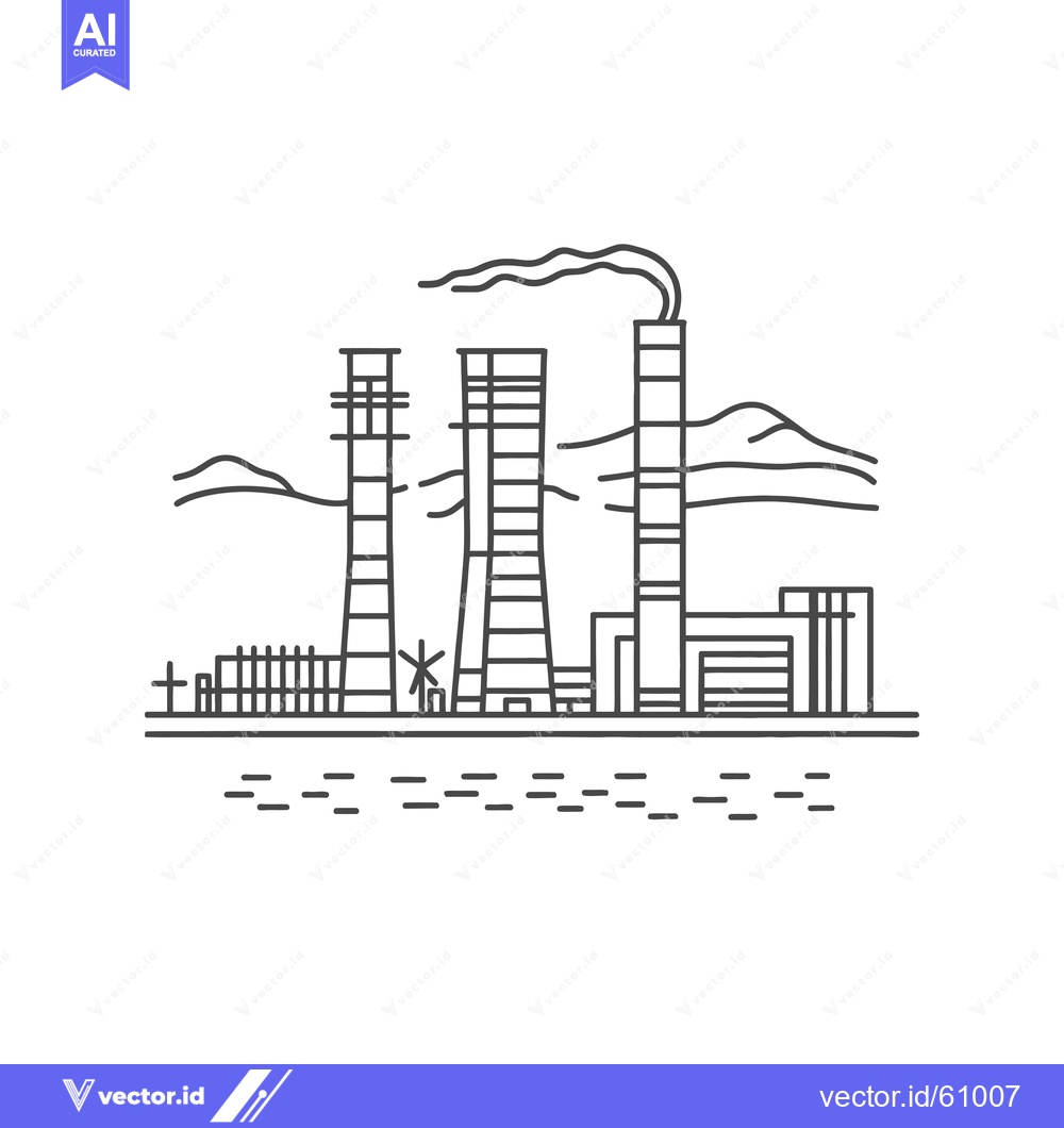 Premium Vector of Industrial Power Plant Landscape Line Art Design