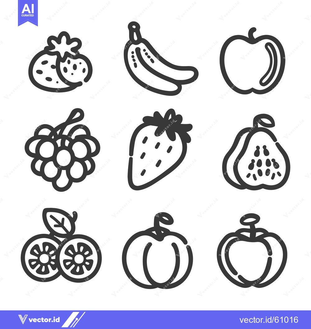 Premium Vector of Nine Simple Line Drawings of Various Fruits