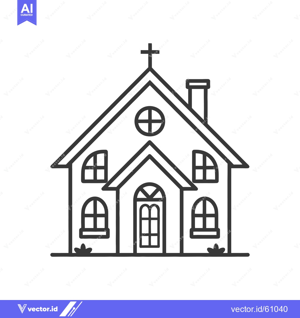 Premium Vector of Simple Line Drawing Of A Small Church Building
