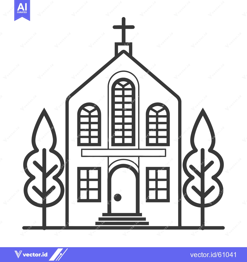 Premium Vector dari Simple Line Drawing of a Church with Trees