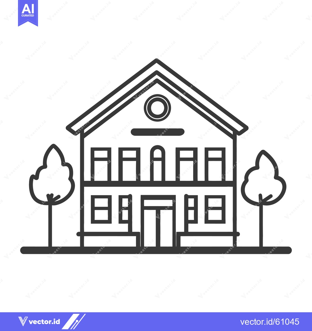 Premium Vector dari Two story house with trees a simple line drawing
