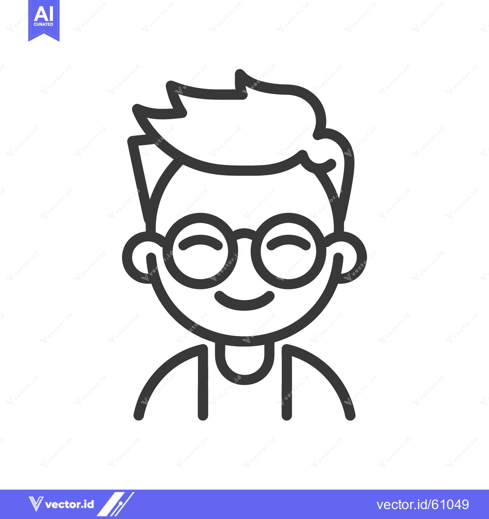 Premium Vector of Happy Boy Wearing Glasses Line Art Illustration
