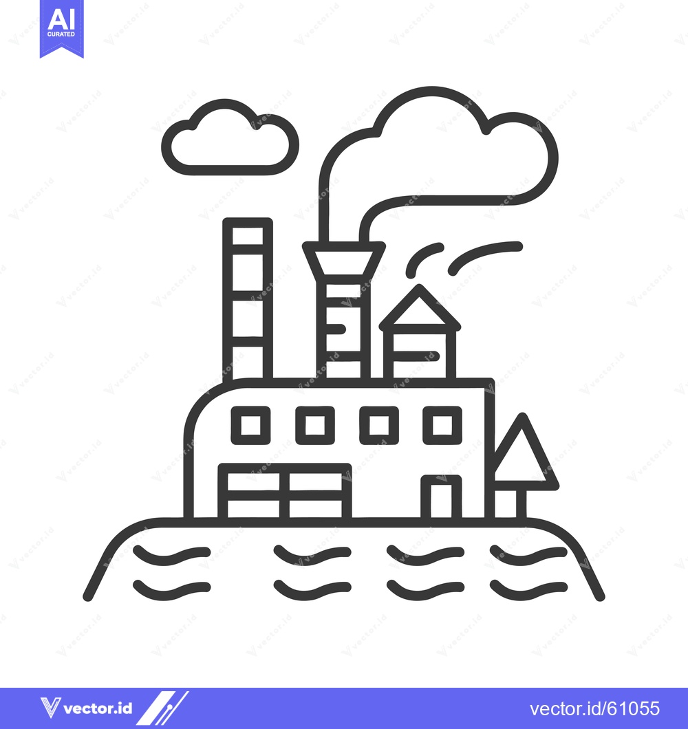 Premium Vector of Industrial Factory Near Water Producing Smoke