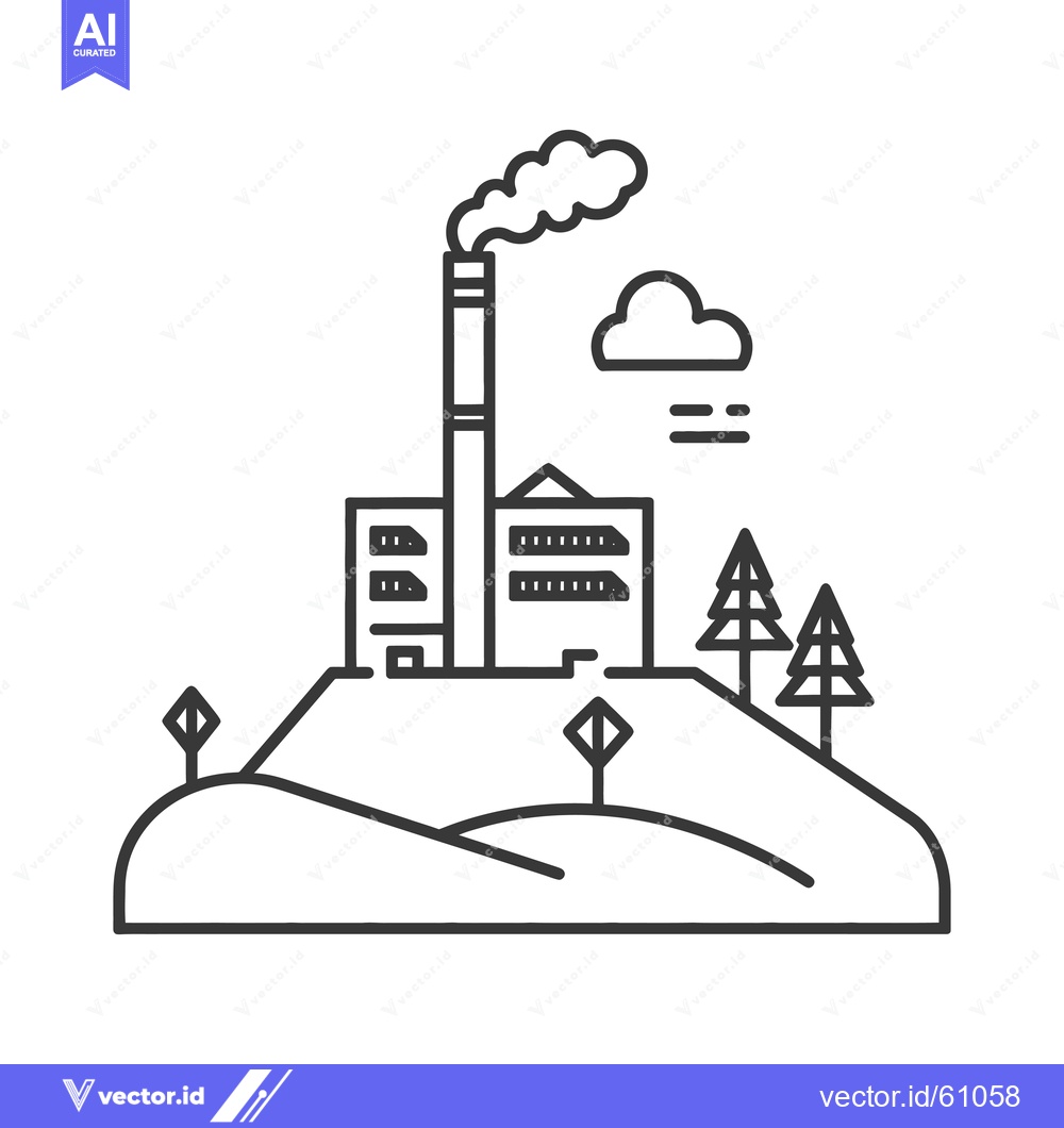 Premium Vector of Industrial Factory on Hillside Amidst Trees and Smoke