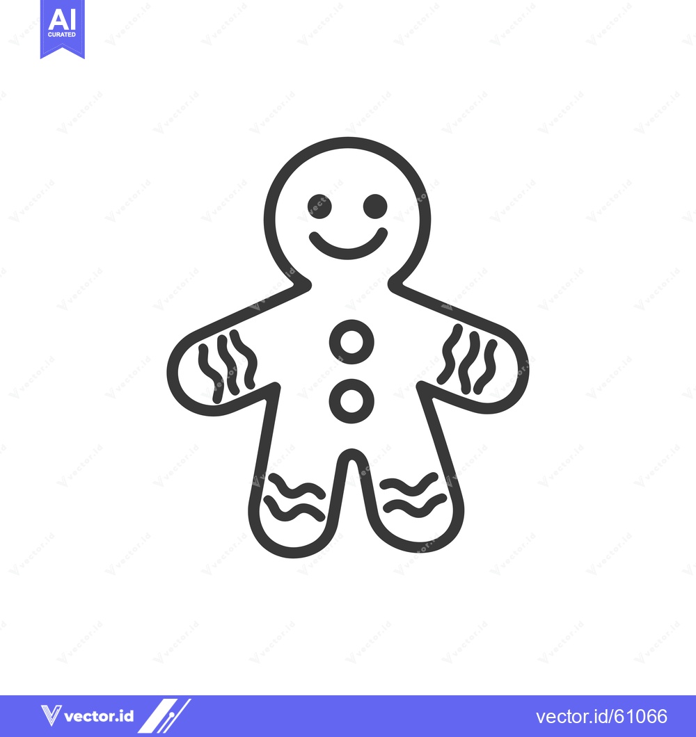 Premium Vector of A Simple Line Drawing Of A Smiling Gingerbread Man