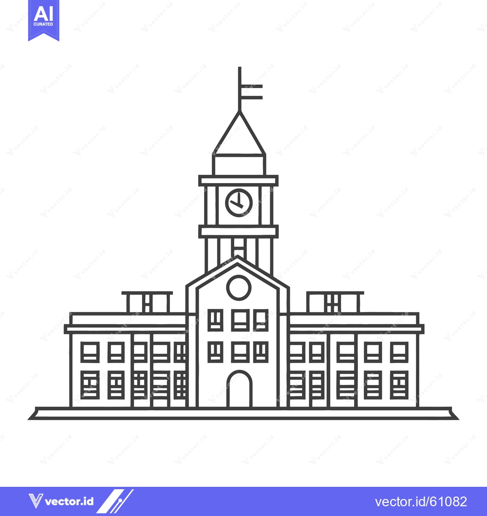 Premium Vector dari Line drawing of a large building with a clock tower