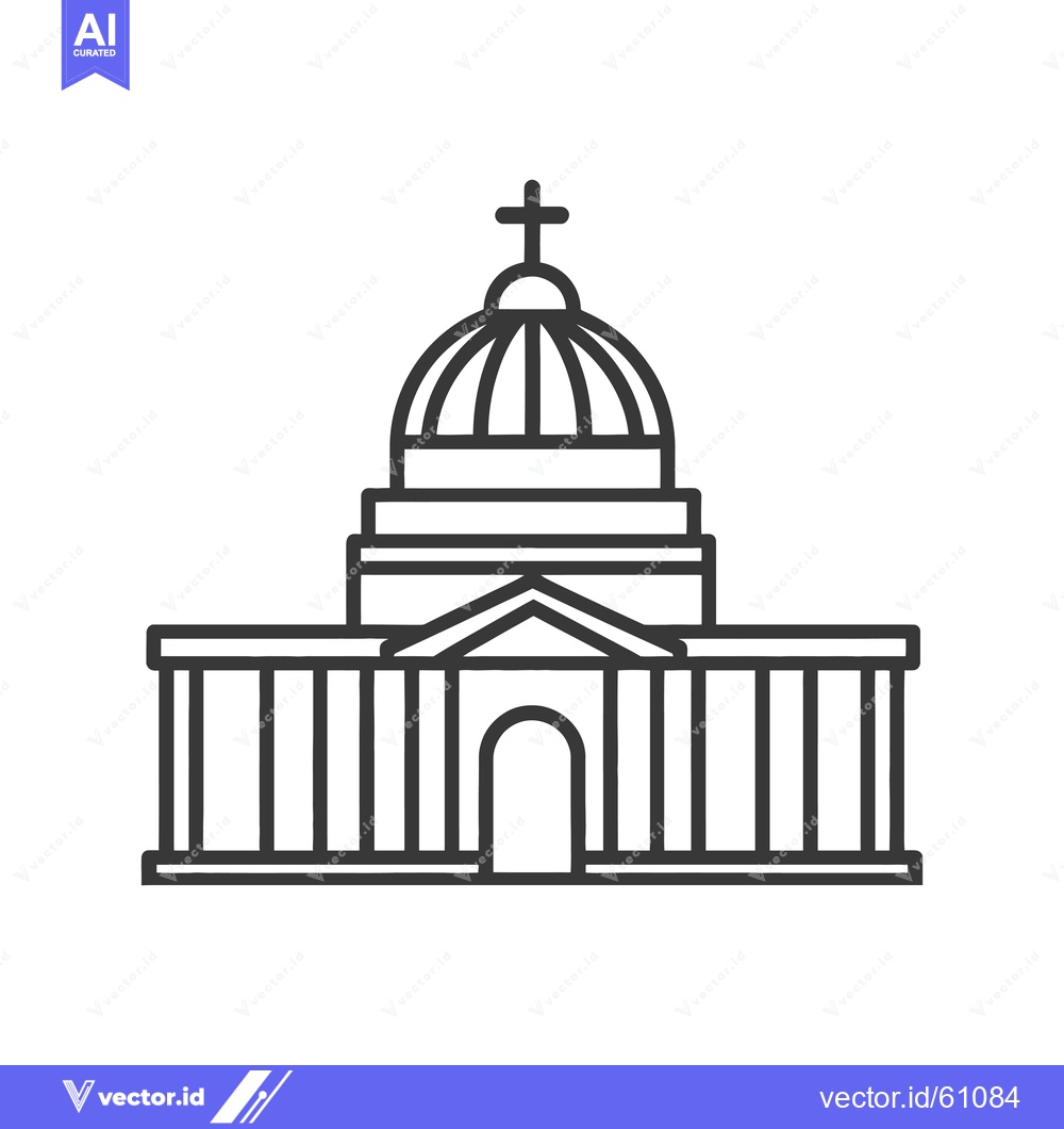Premium Vector of Line drawing of a classical building with a dome and cross
