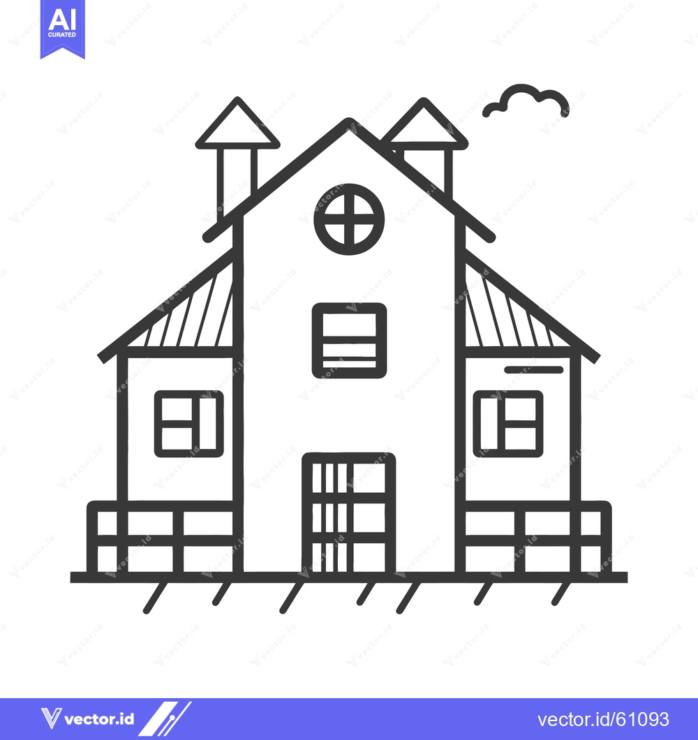 Premium Vector dari Simple Line Drawing of a Farmhouse Building