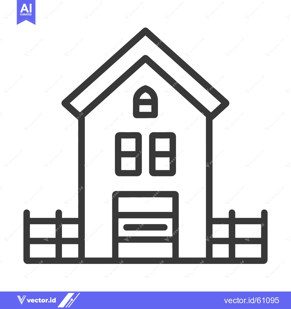 Premium Vector of House with Garage and Fences Simple Line Icon