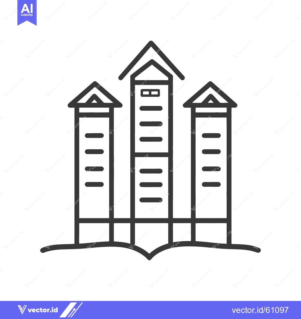 Premium Vector dari Three Tall Buildings with Triangular Roofs Stand Together