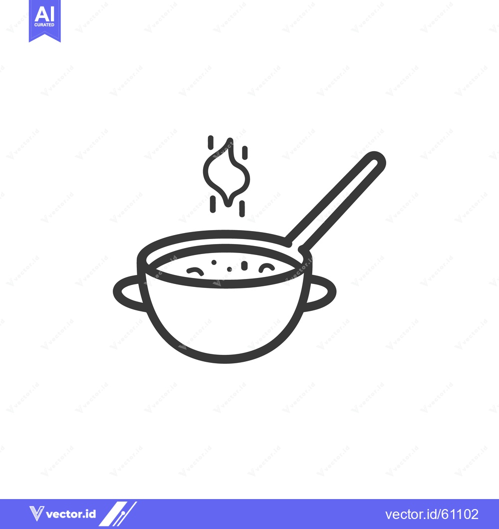 Premium Vector dari A steaming bowl of soup with a long handled spoon