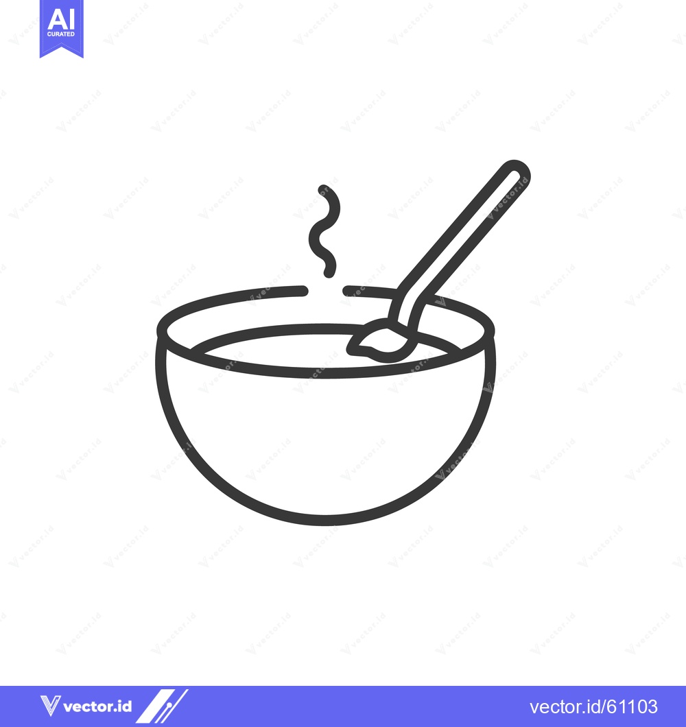 Premium Vector of A simple black line drawing of a bowl and spoon