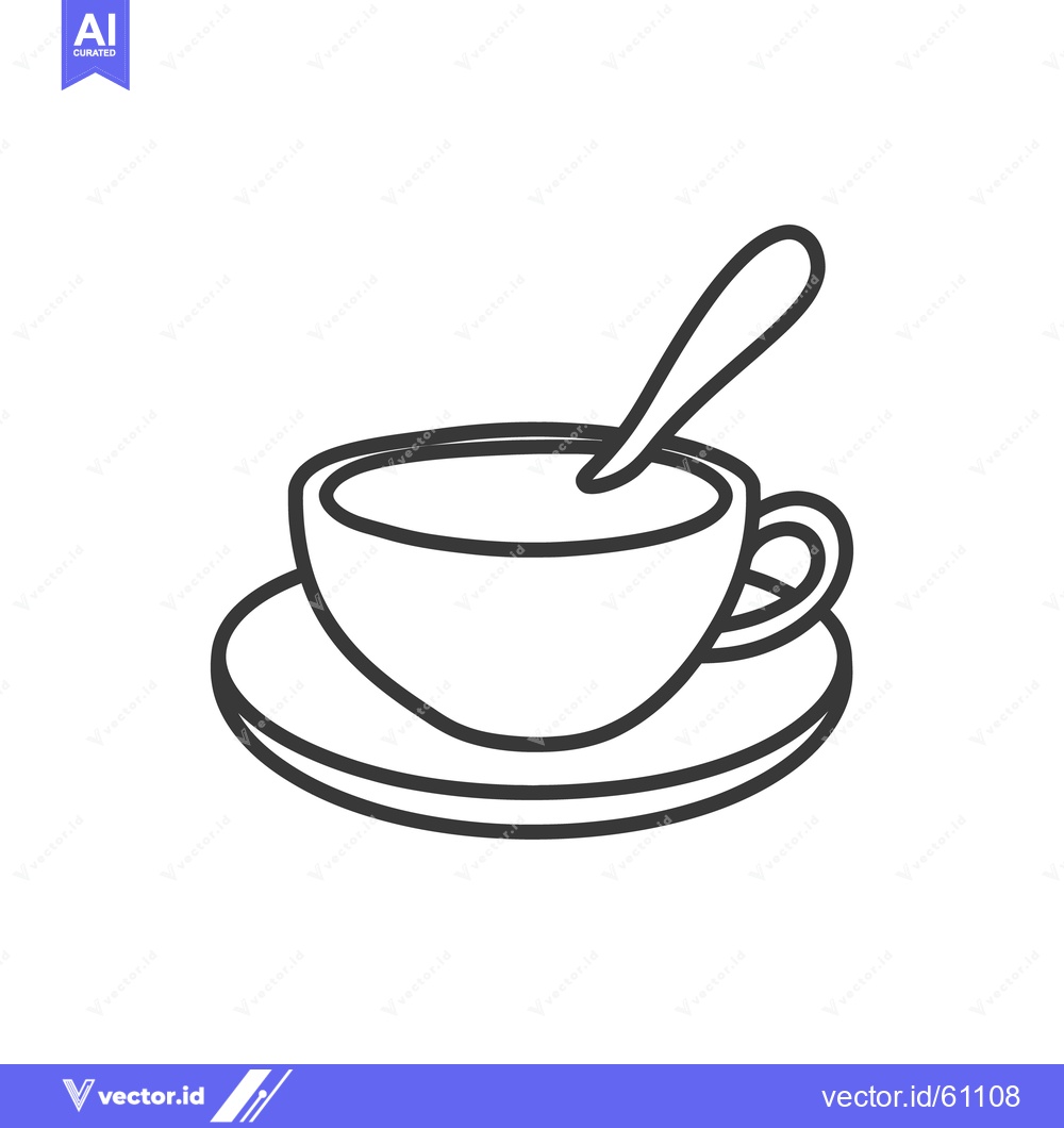 Premium Vector dari A Line Drawing Showing Coffee Cup With Spoon On Saucer