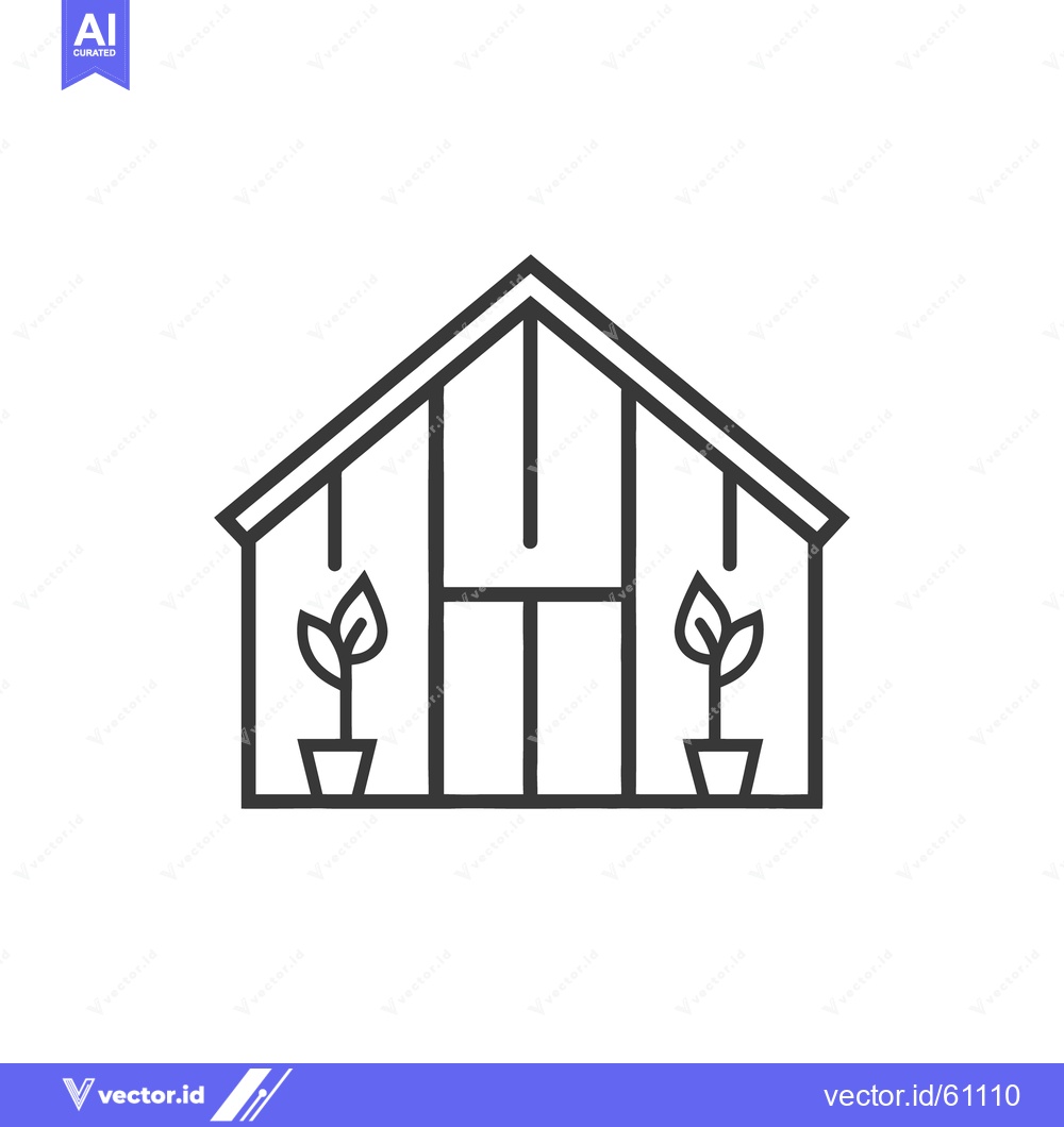 Premium Vector of A simplistic line drawing featuring a greenhouse with growing plants
