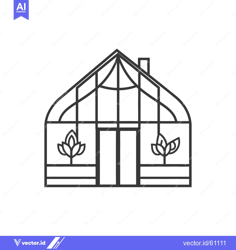 Premium Vector of A detailed line drawing depicting a simple greenhouse structure with p
