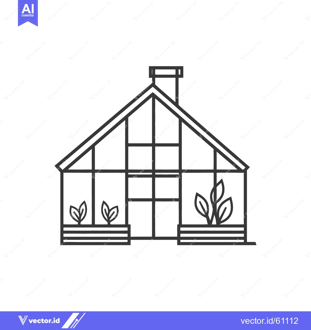 Premium Vector of A simple illustration depicting a glasshouse with green plants inside