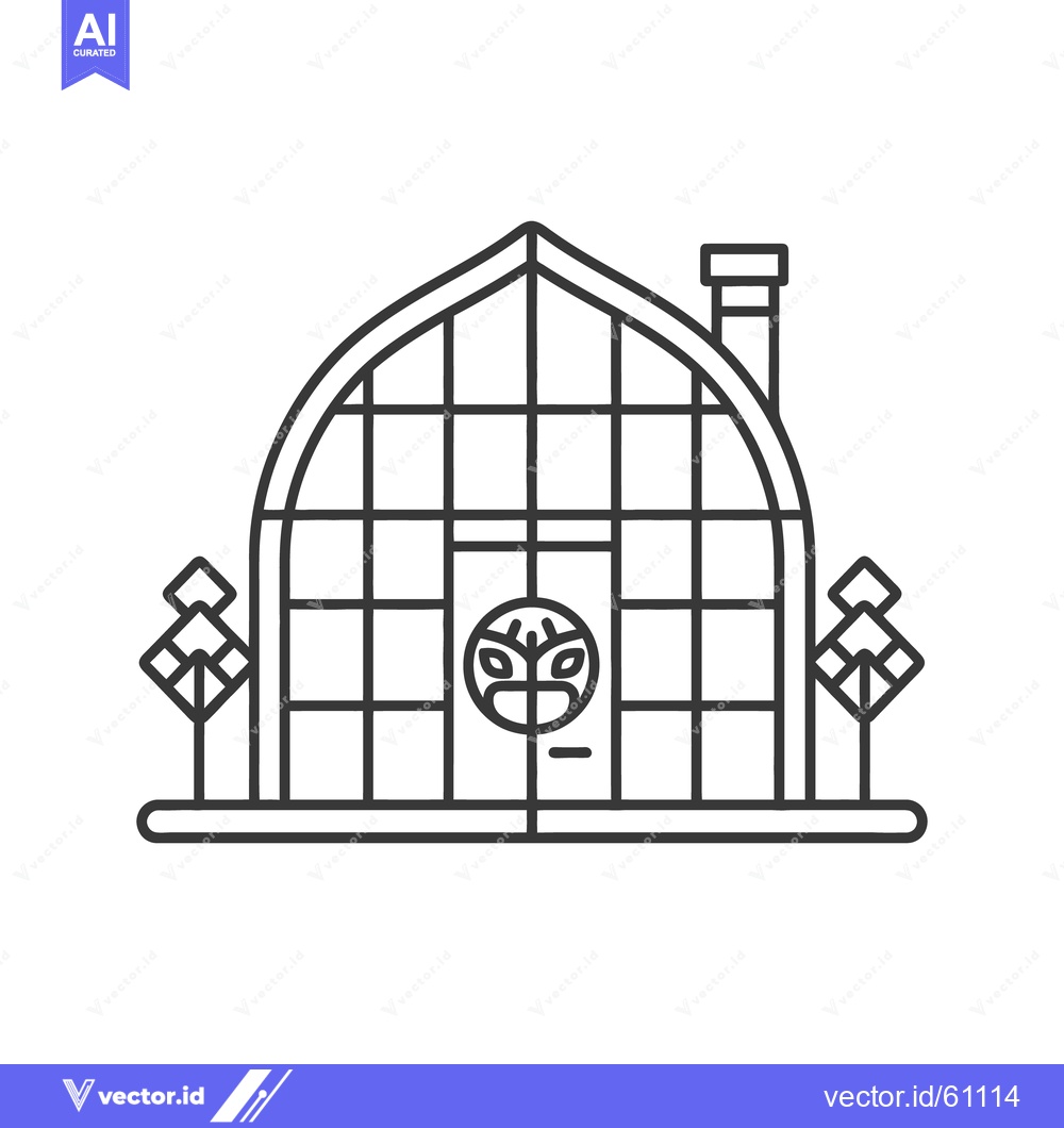 Premium Vector dari A simple line drawing of a greenhouse with trees on each side