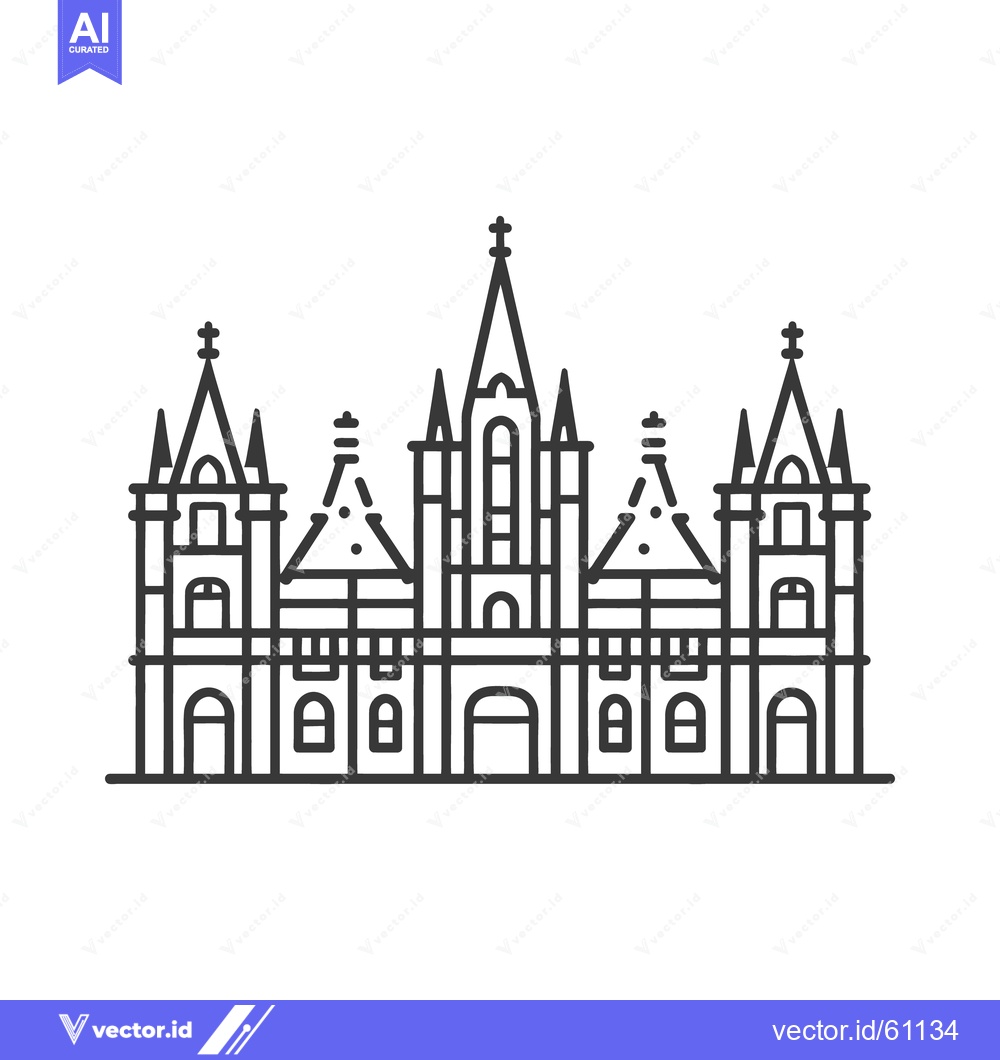 Premium Vector of A detailed monochrome line drawing of a stately architectural building