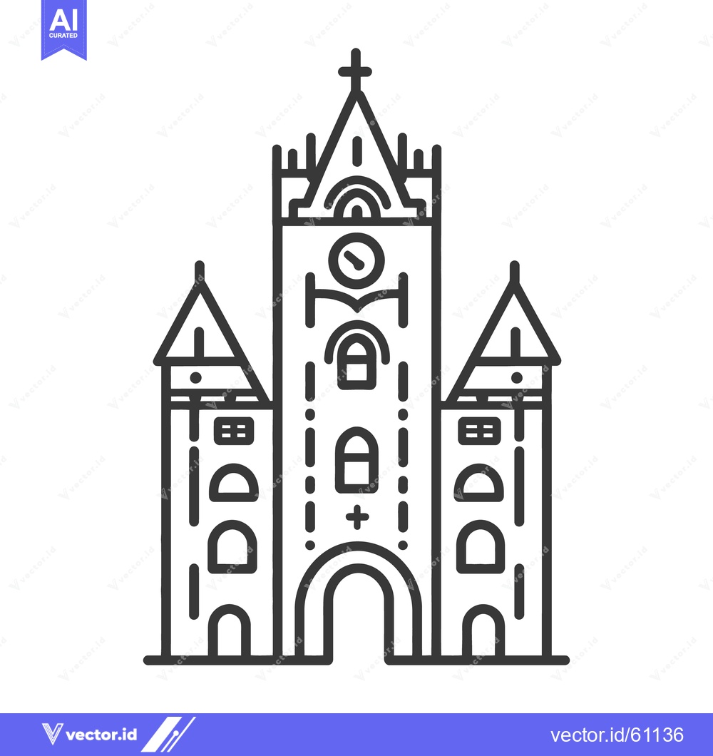 Premium Vector of A detailed line drawing of a building structure with a steeple