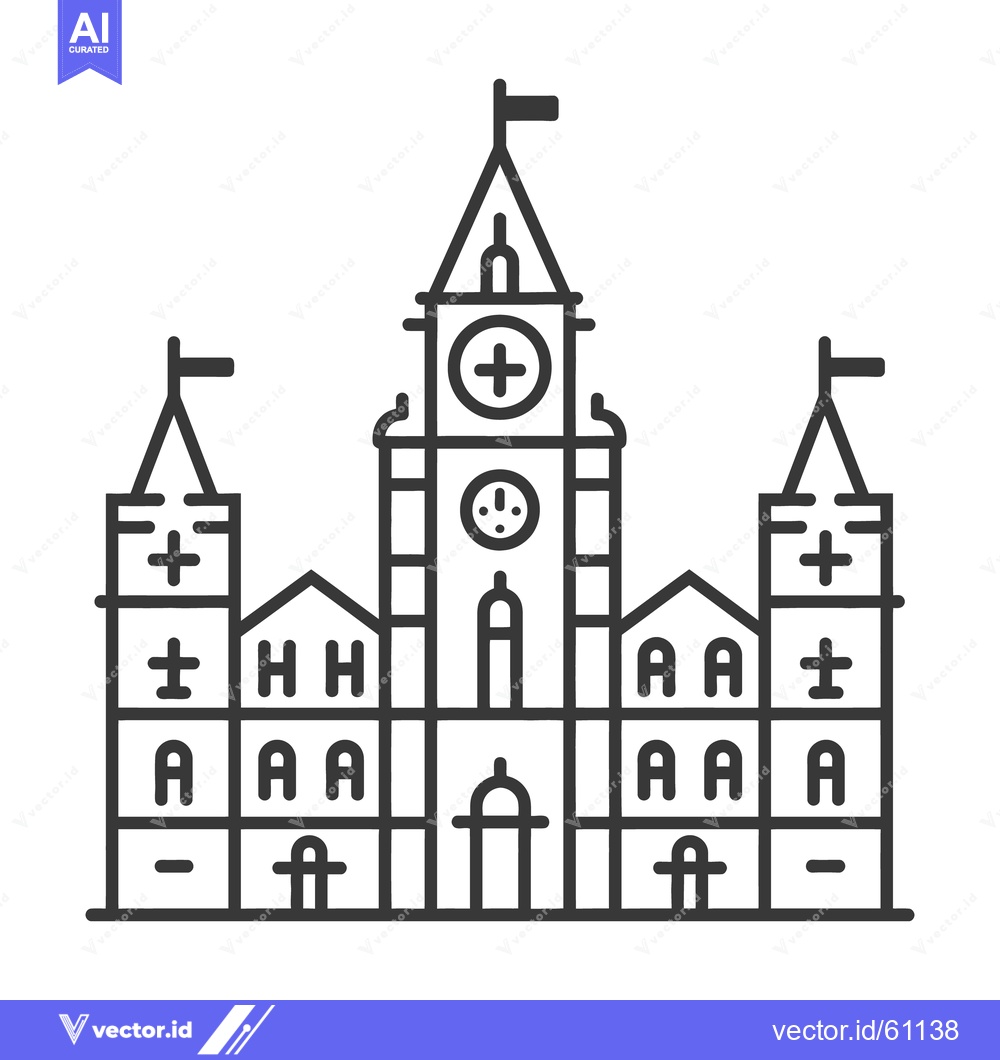 Premium Vector dari Architectural illustration of a building with clock towers and flags